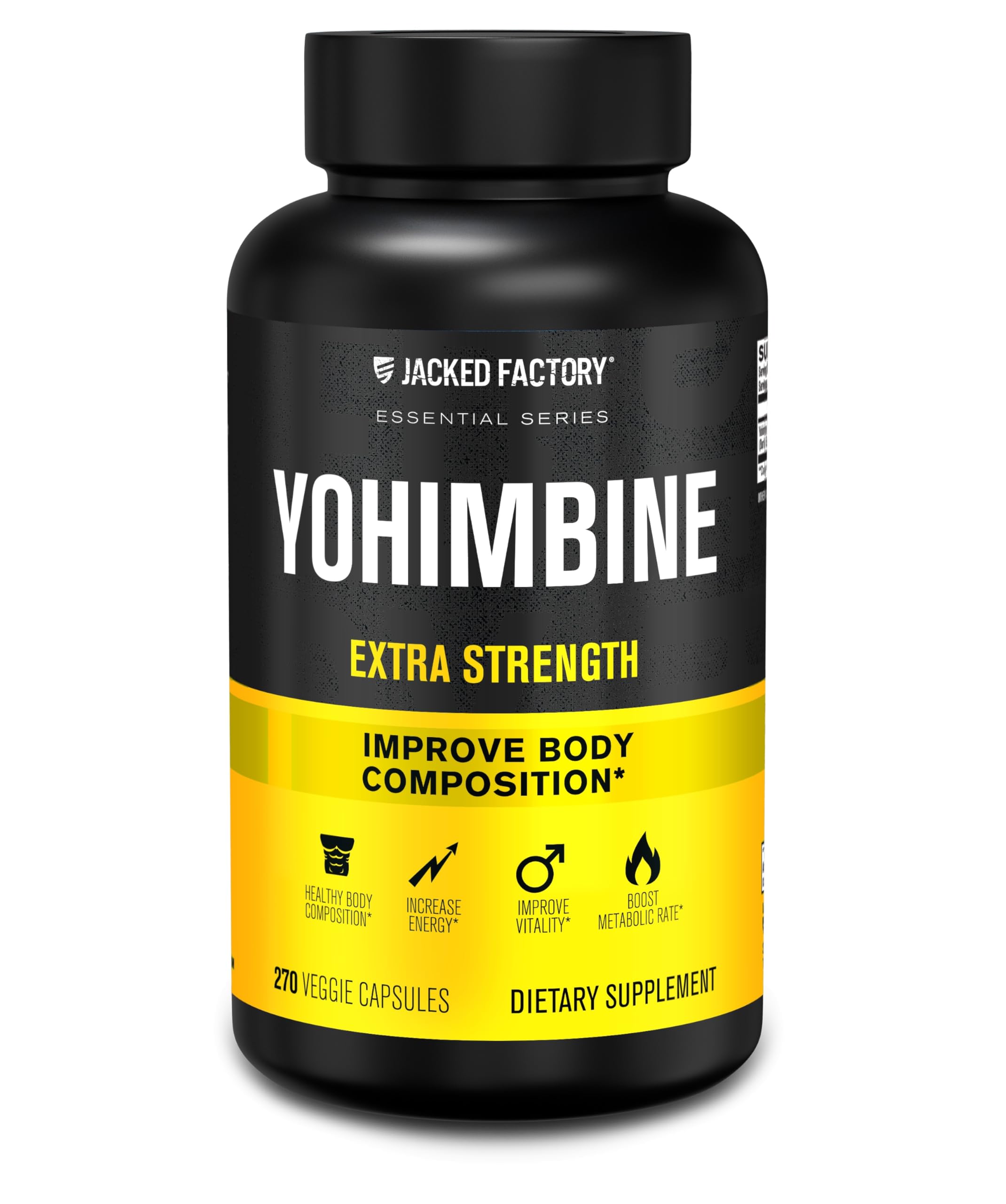 Jacked Factory Yohimbine Extra Strength bottle with 270 veggie capsules