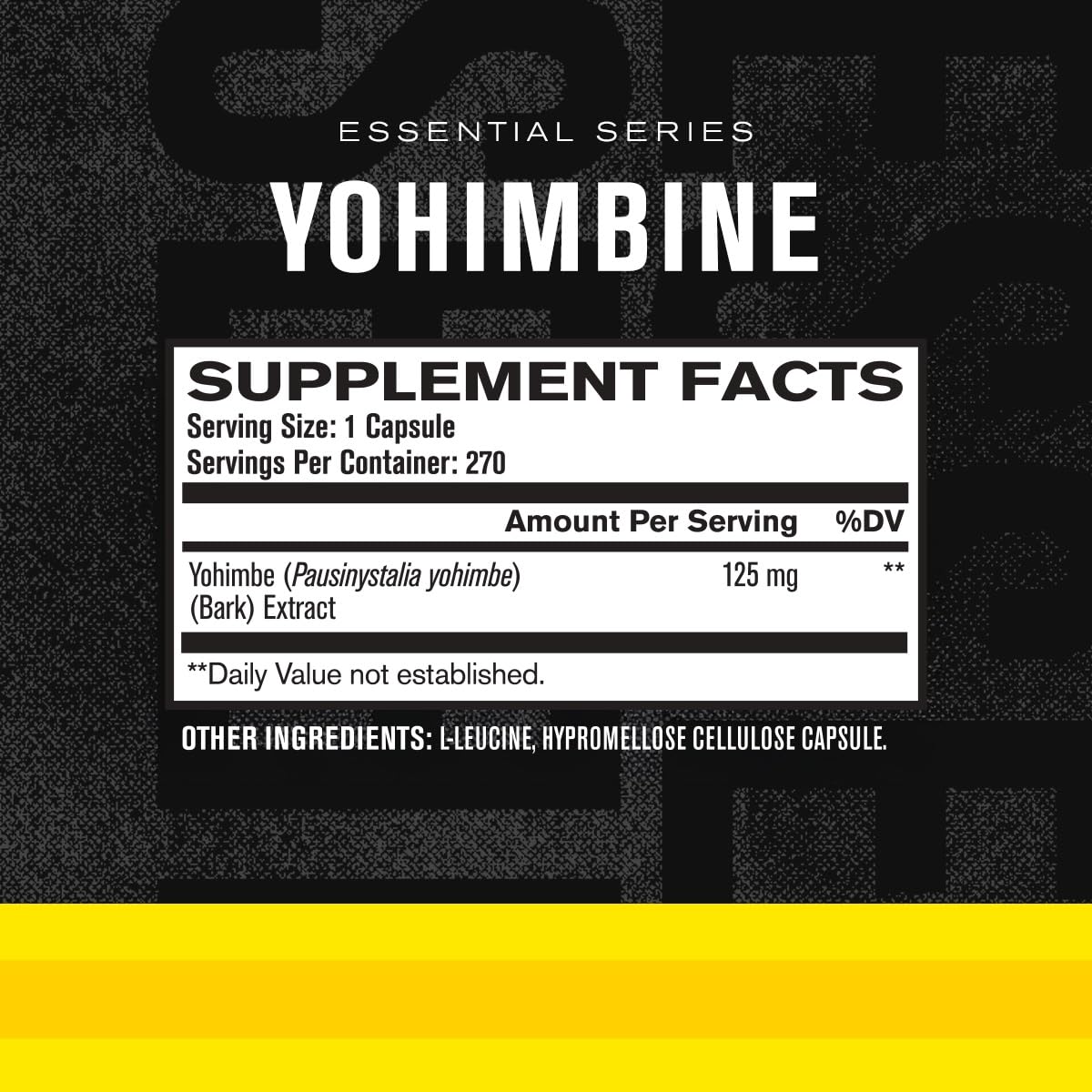 Close-up of Yohimbine label showing 2.5 mg per capsule