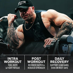 Ingredients panel showing creatine monohydrate and BCAAs