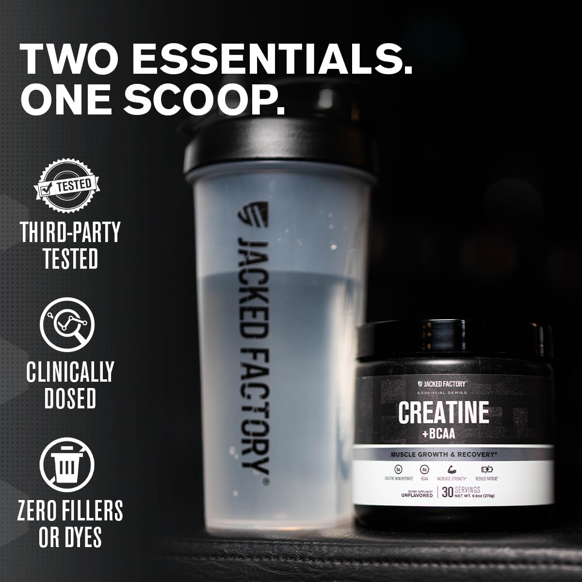 Serving scoop with powder from Jacked Factory Creatine + BCAAs Blue Raspberry