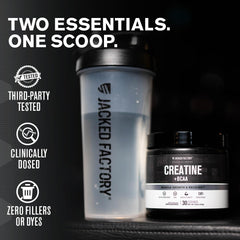 Serving scoop with powder from Jacked Factory Creatine + BCAAs Blue Raspberry