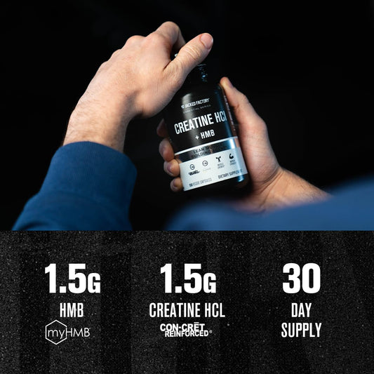 Label close-up for Creatine HCL + HMB capsules