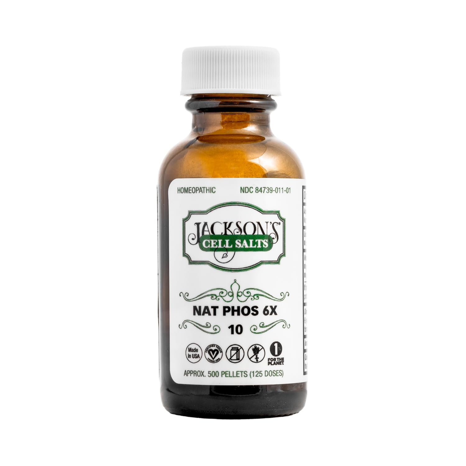 Front label of Jackson's Nat Phos 6X cell salt bottle