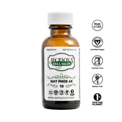 Close-up of Natrum phosphoricum 6X HPUS on bottle label