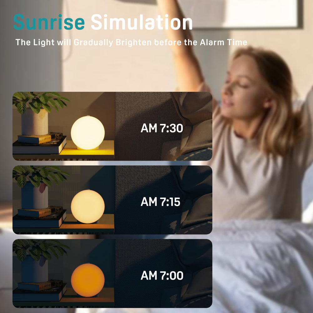 JALL Sunrise Alarm Clock built-in Bluetooth speaker for streaming music and podcasts.