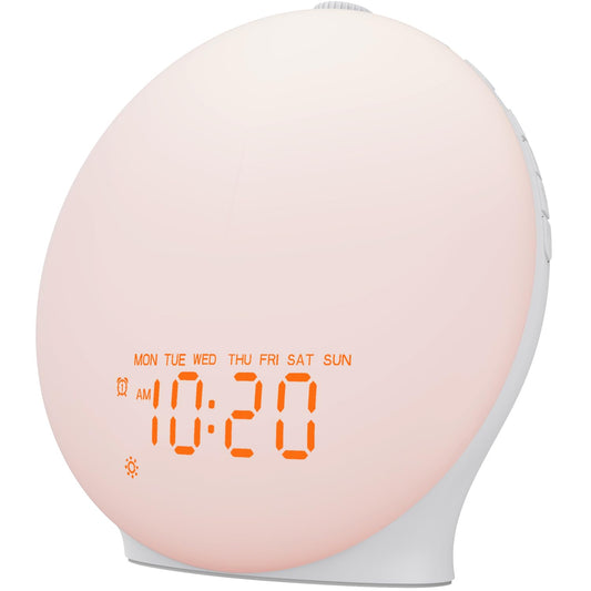 JALL Sunrise Alarm Clock front view, a sleek white bedside companion for easy morning routines.