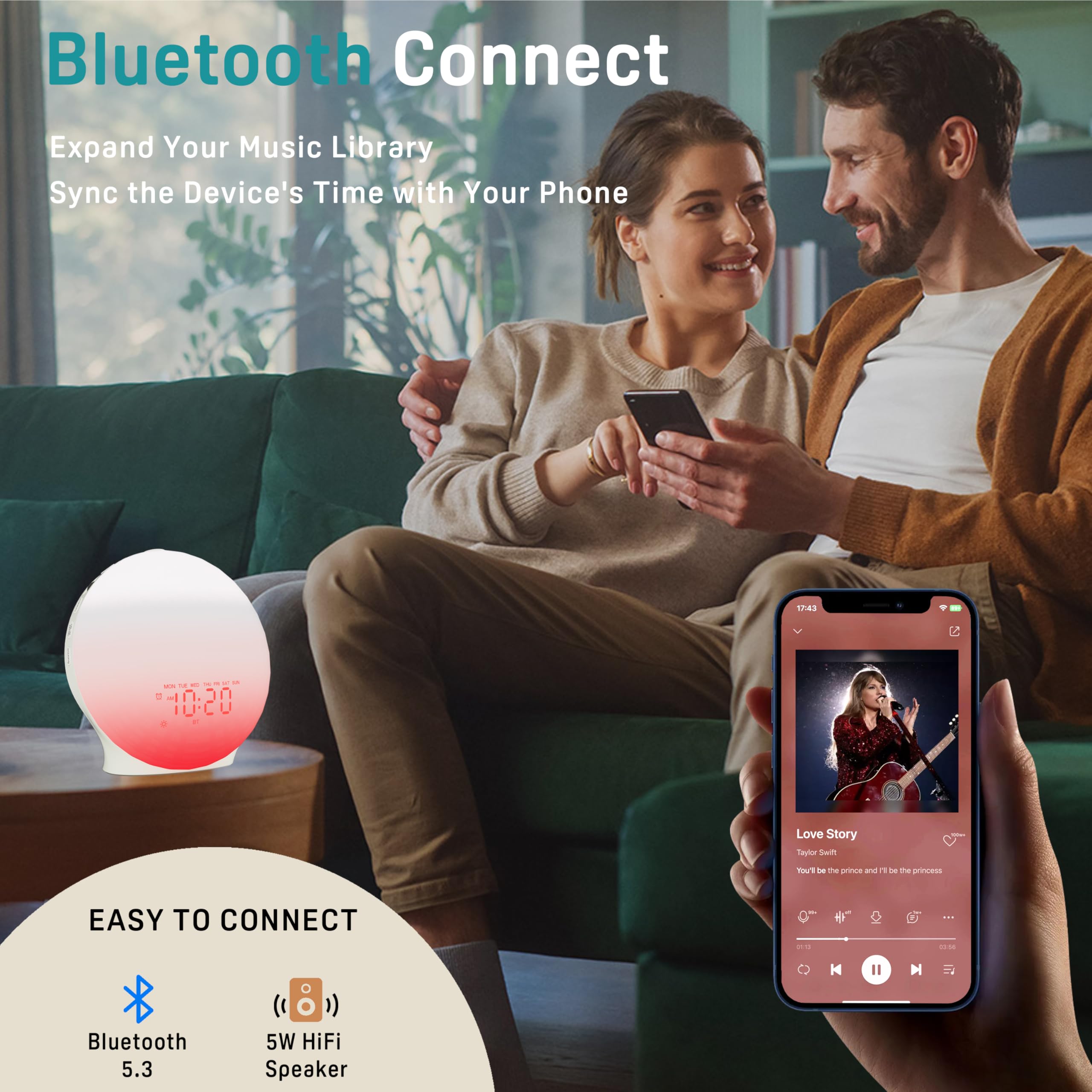 JALL Sunrise Alarm Clock snooze and weekend alarms for flexible routines.