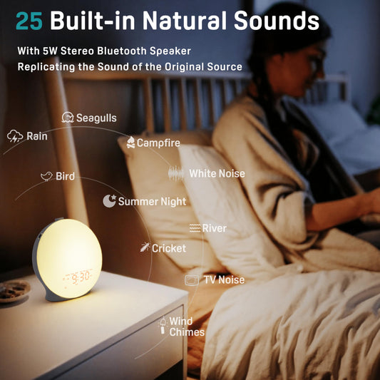 JALL Sunrise Alarm Clock showing sunrise lighting, easing wake-ups with gradual brightness.