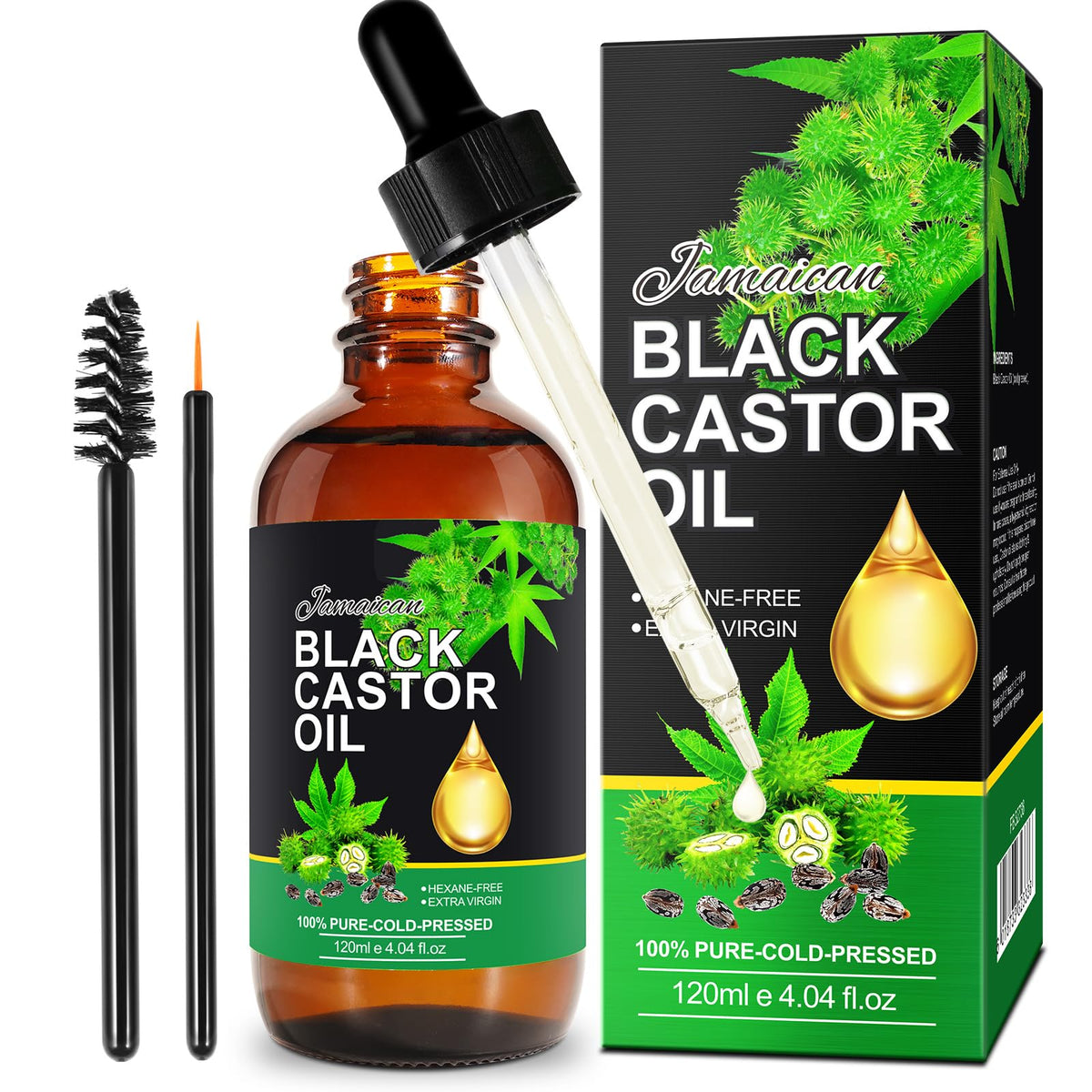 Jamaican Black Castor Oil bottle close-up showing pure, unrefined formula for hair care