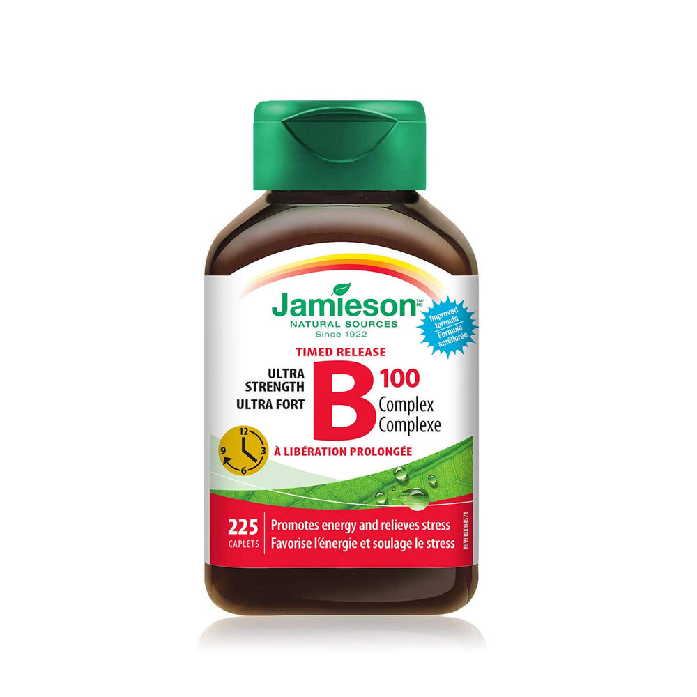 Jamieson B100 Timed Release 225 Caplets bottle and label