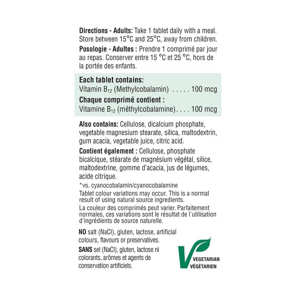 Jamieson B12 100 mcg methylcobalamin tablets close-up