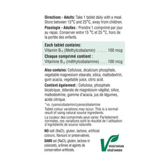 Jamieson B12 100 mcg methylcobalamin tablets close-up