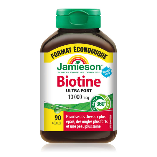 Jamieson Biotin 10,000 mcg bottle – back/label view