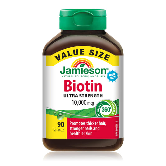 Jamieson Biotin 10,000 mcg bottle – front view
