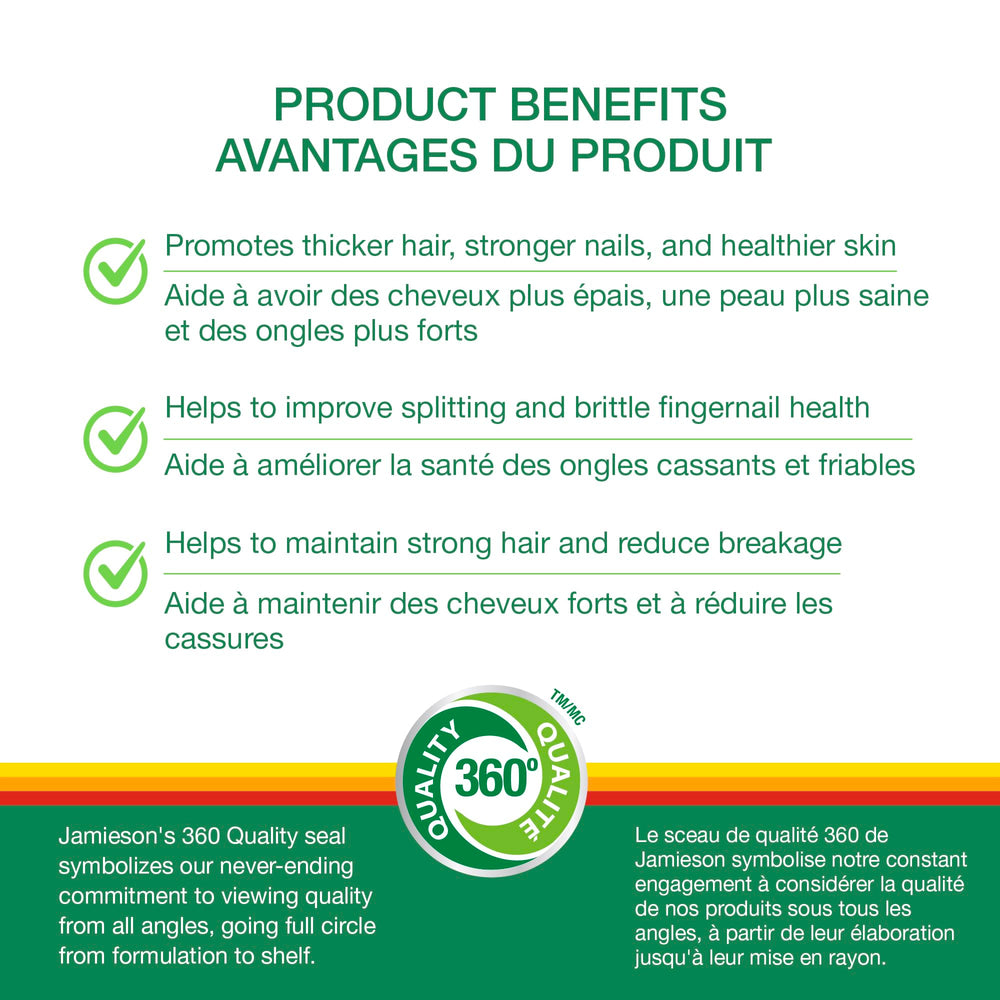 Jamieson Biotin 10,000 mcg label detail
