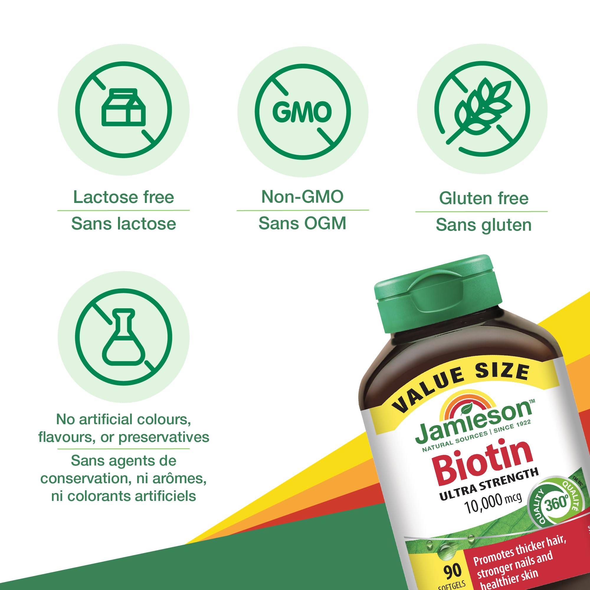 Nutrition facts panel for Jamieson Biotin 10,000 mcg