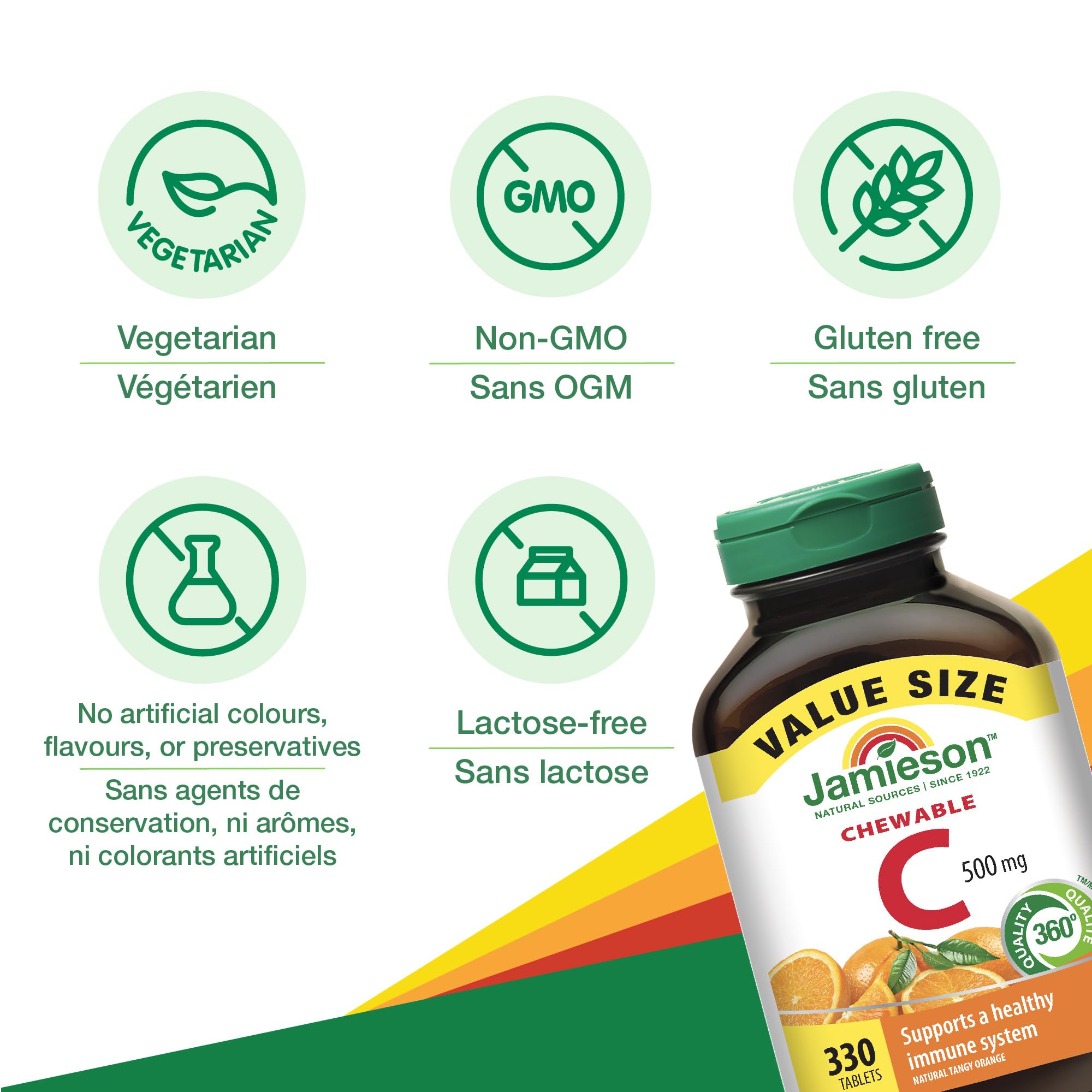 Nutrition facts panel for Jamieson Vitamin-C chewables