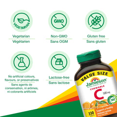 Nutrition facts panel for Jamieson Vitamin-C chewables