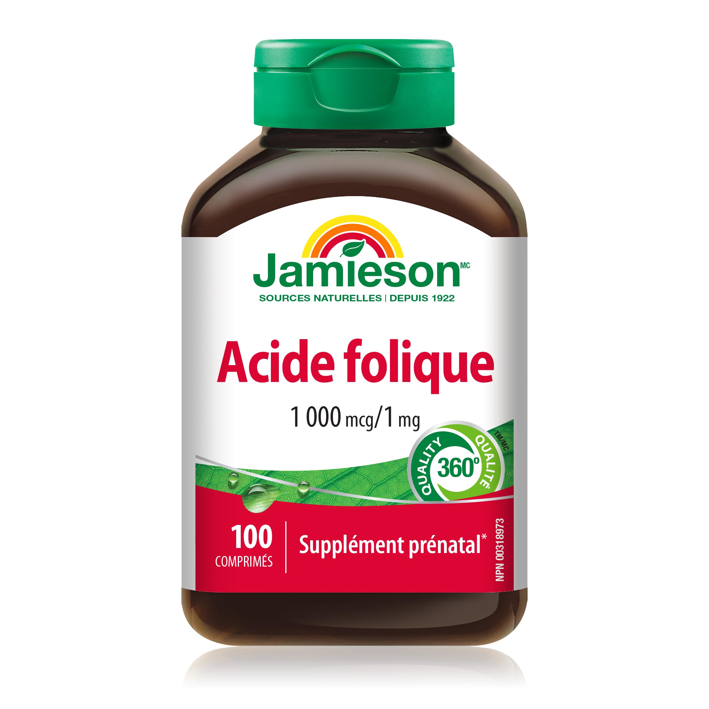 Jamieson Folic Acid 1 mg bottle back with supplement facts