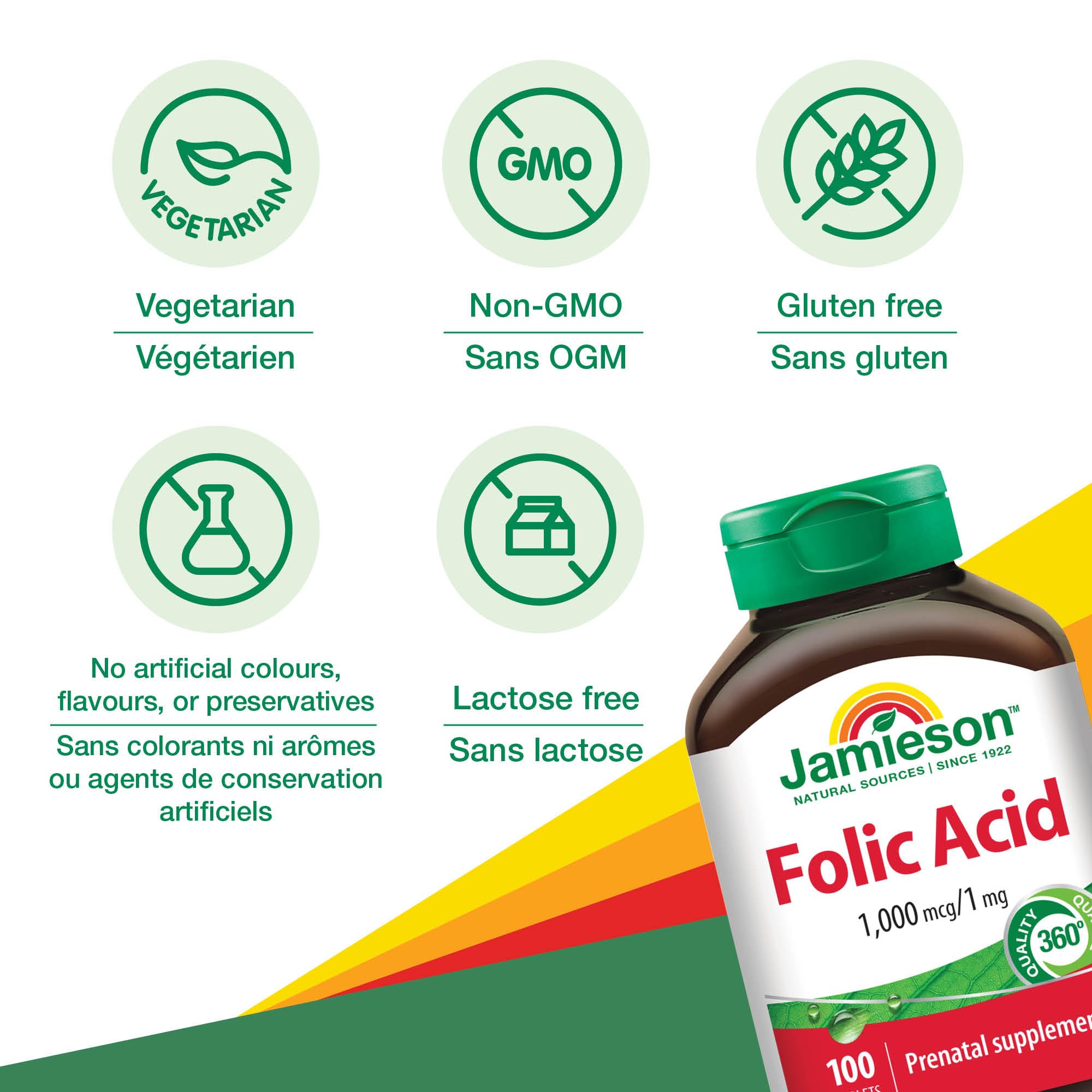 Ingredients panel for Jamieson Folic Acid 1 mg tablet
