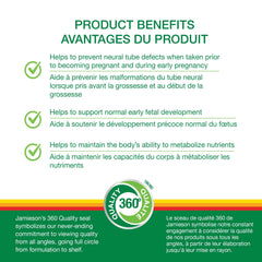 Product label for Jamieson Folic Acid 1 mg 100 tablets