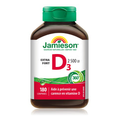 Close-up of Jamieson Vitamin D3 2500 IU softgels (180 tabs)