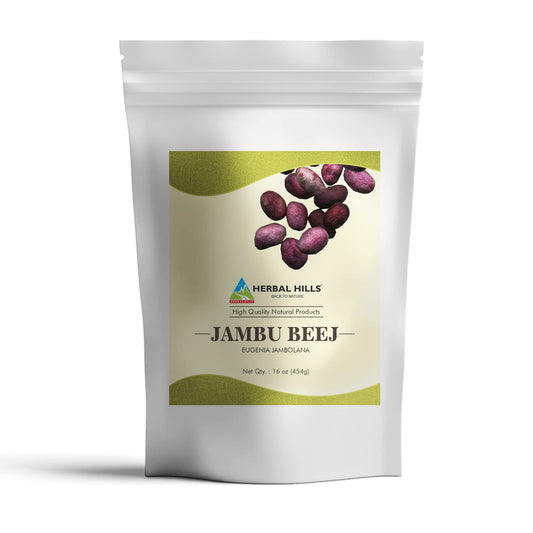 Front view of Herbal Hills Jamun seed powder 16oz packaging