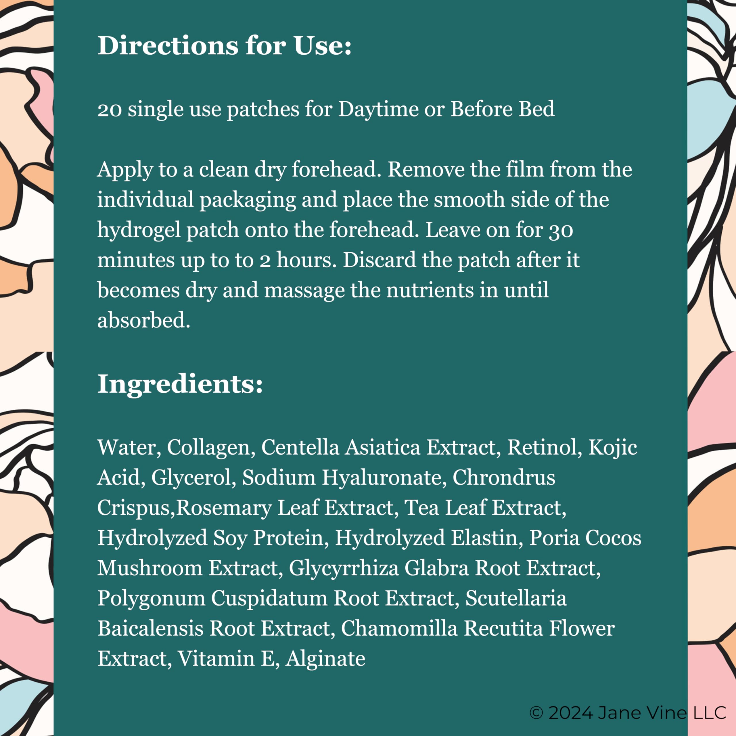 Forehead Collagen Patches with Centella Asiatica, Vitamin E & Hyaluronic Acid