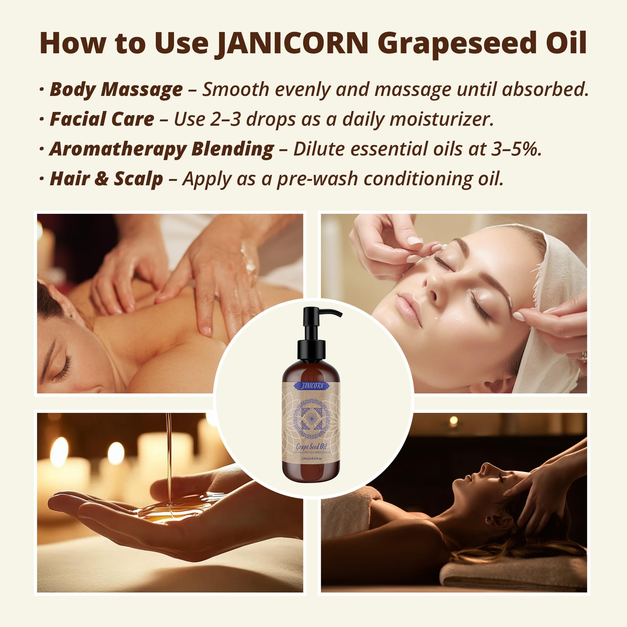 Grapeseed oil used on the body after shower