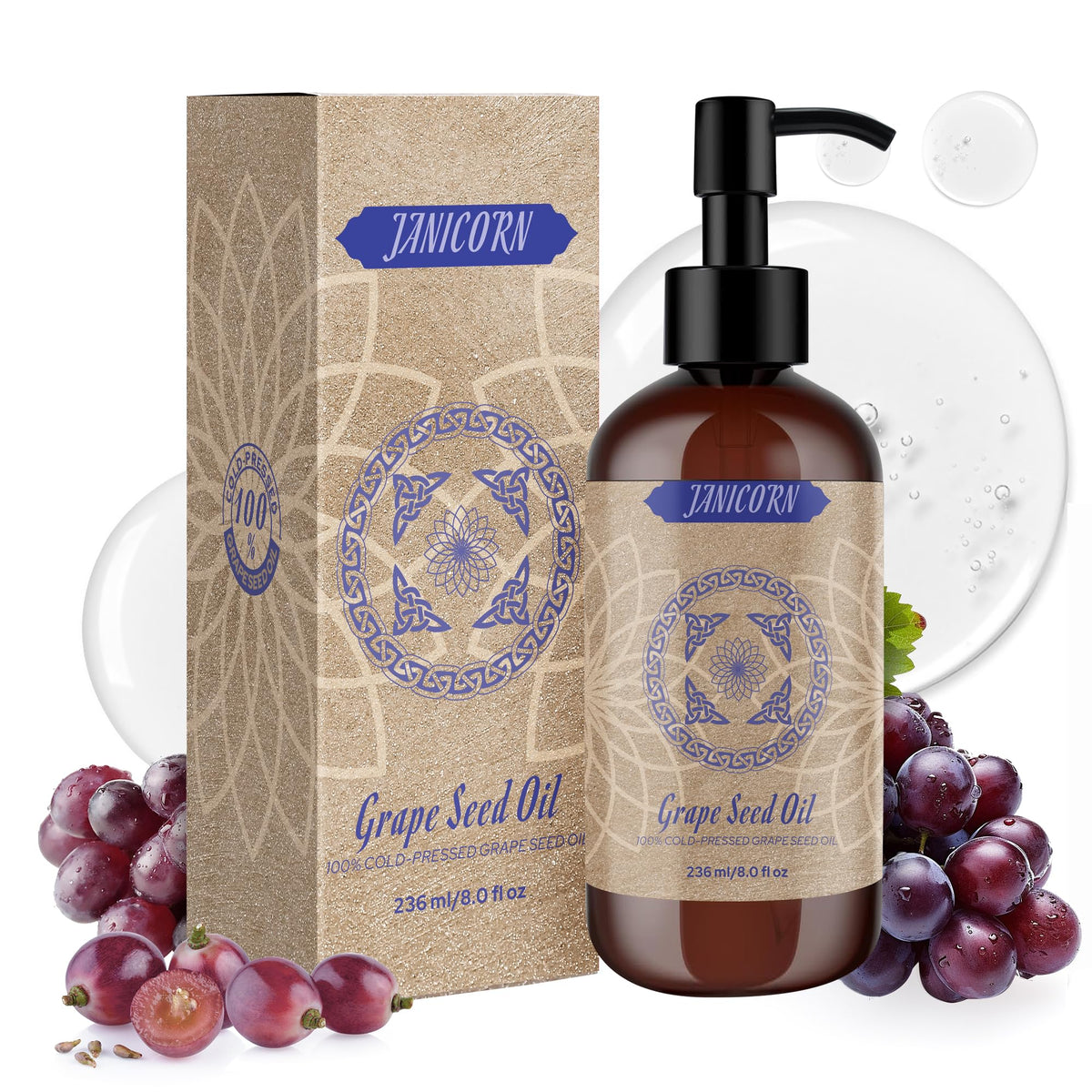 JANICORN Grape Seed Oil in a pump bottle