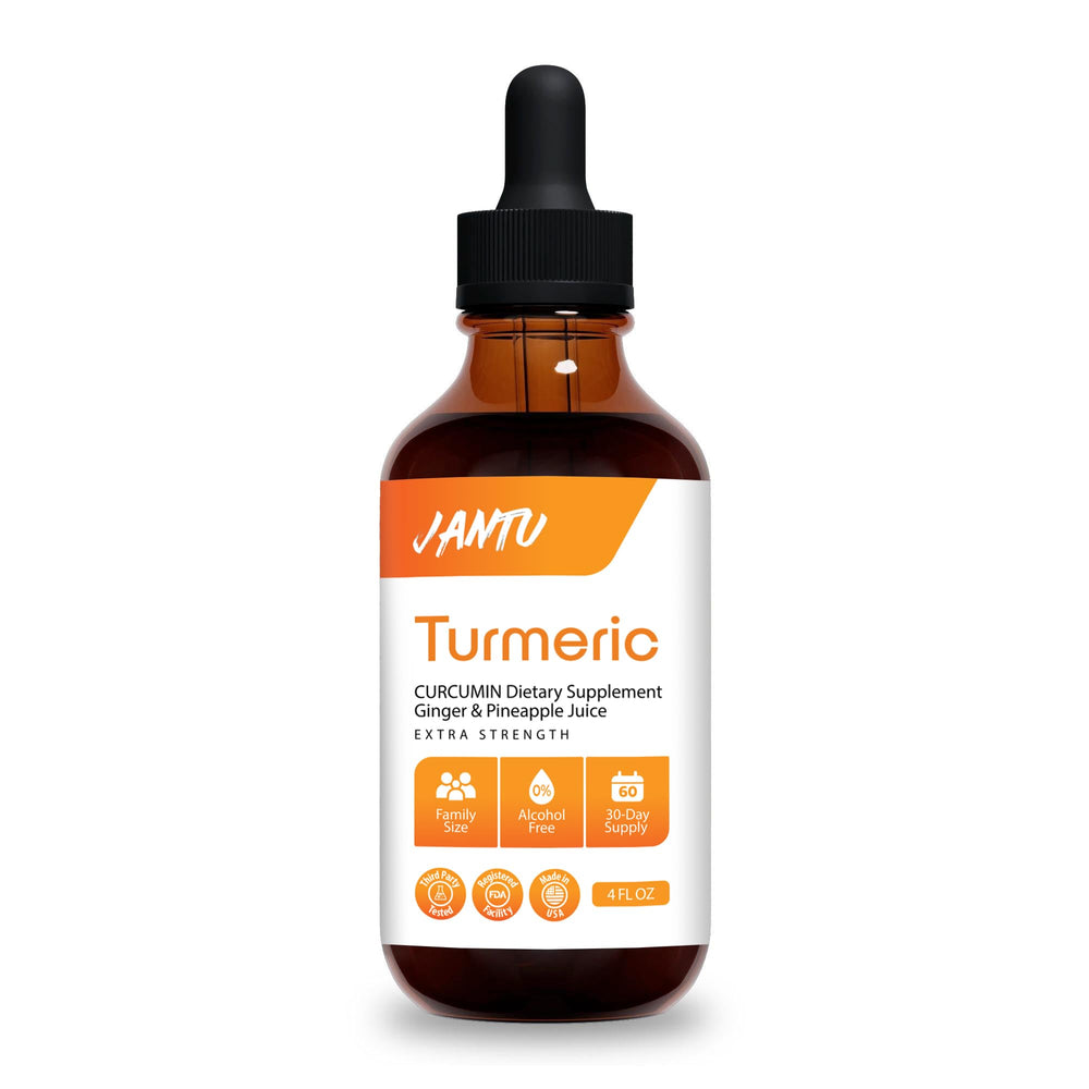 Jantu Liquid Turmeric Curcumin Drops bottle with pineapple flavor, ginger and black pepper