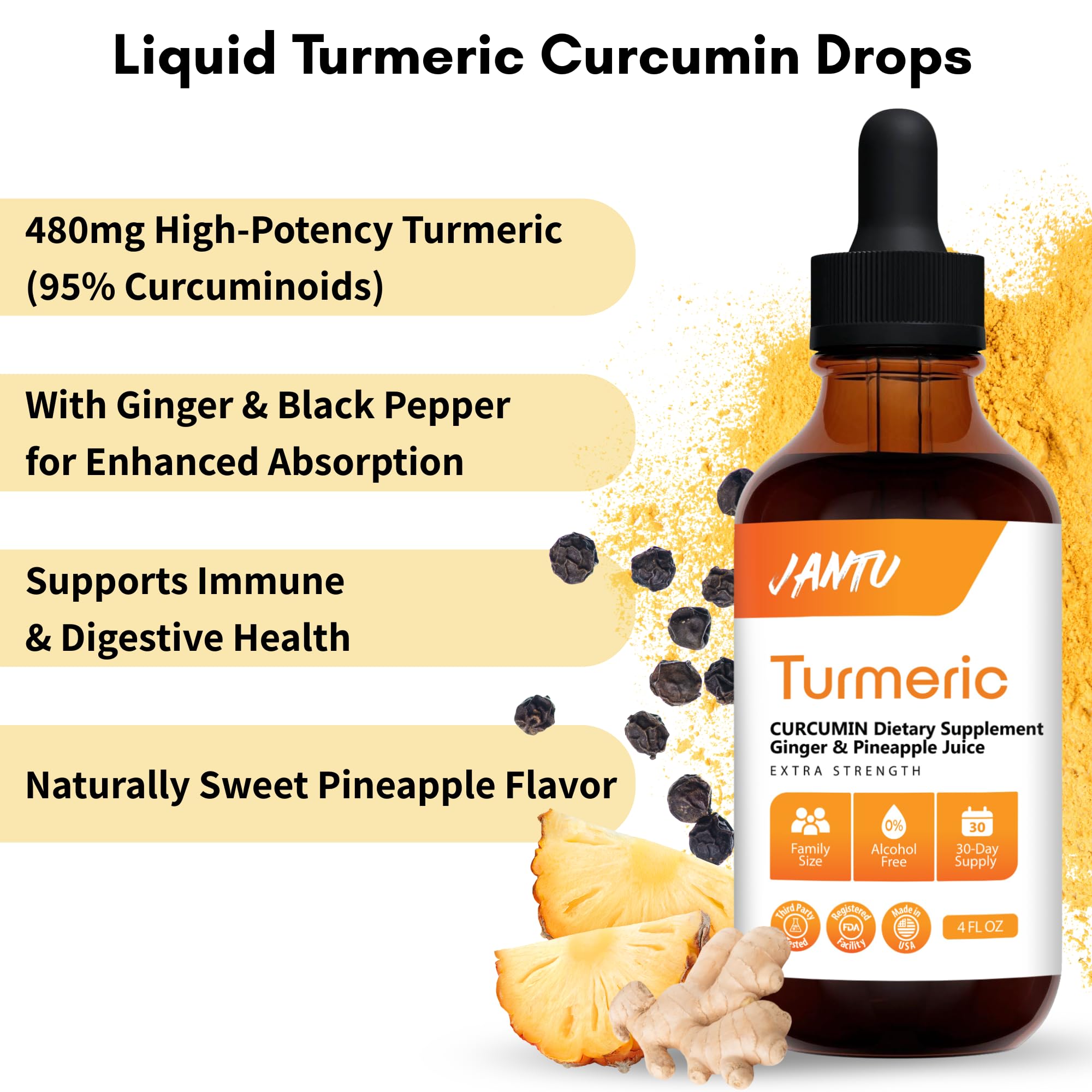 Close-up of turmeric root extract showing 95 percent curcuminoids