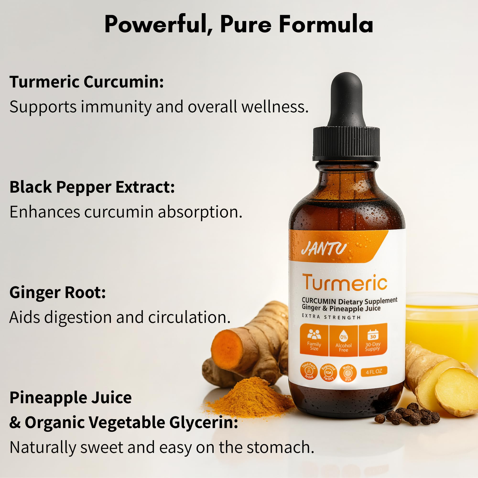 Ginger root and turmeric tincture highlighting digestive support