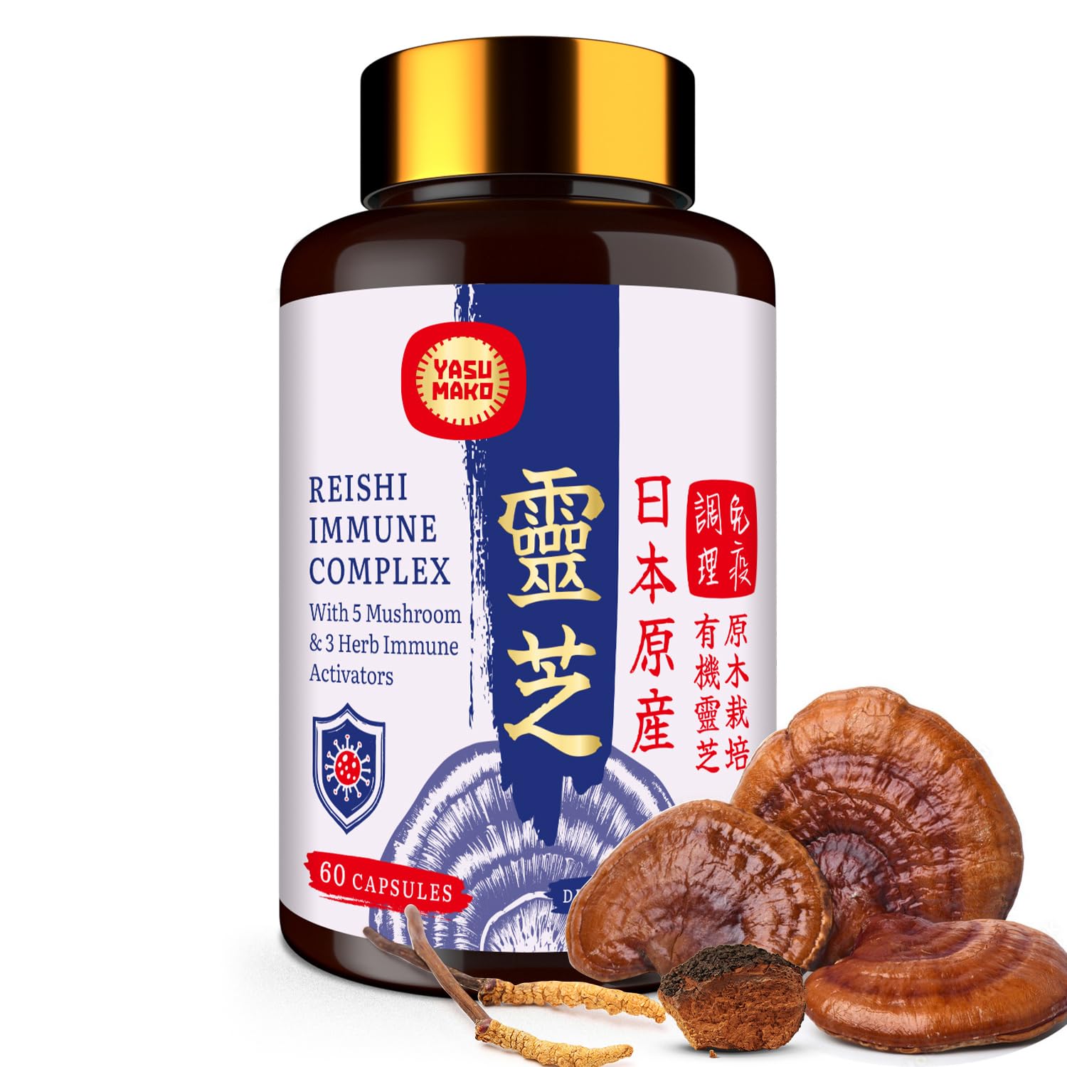 Product bottle front showing Japanese Reishi Mushroom Complex 1500mg