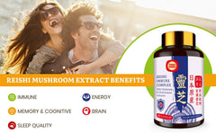 Capsules containing Reishi, Chaga, Cordyceps, Lion's Mane, Maitake and Agaricus