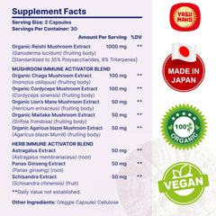 Close-up of 35% polysaccharides and 8% triterpenes on label