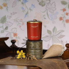 Ambient fireside jar candle in a traditional style living room