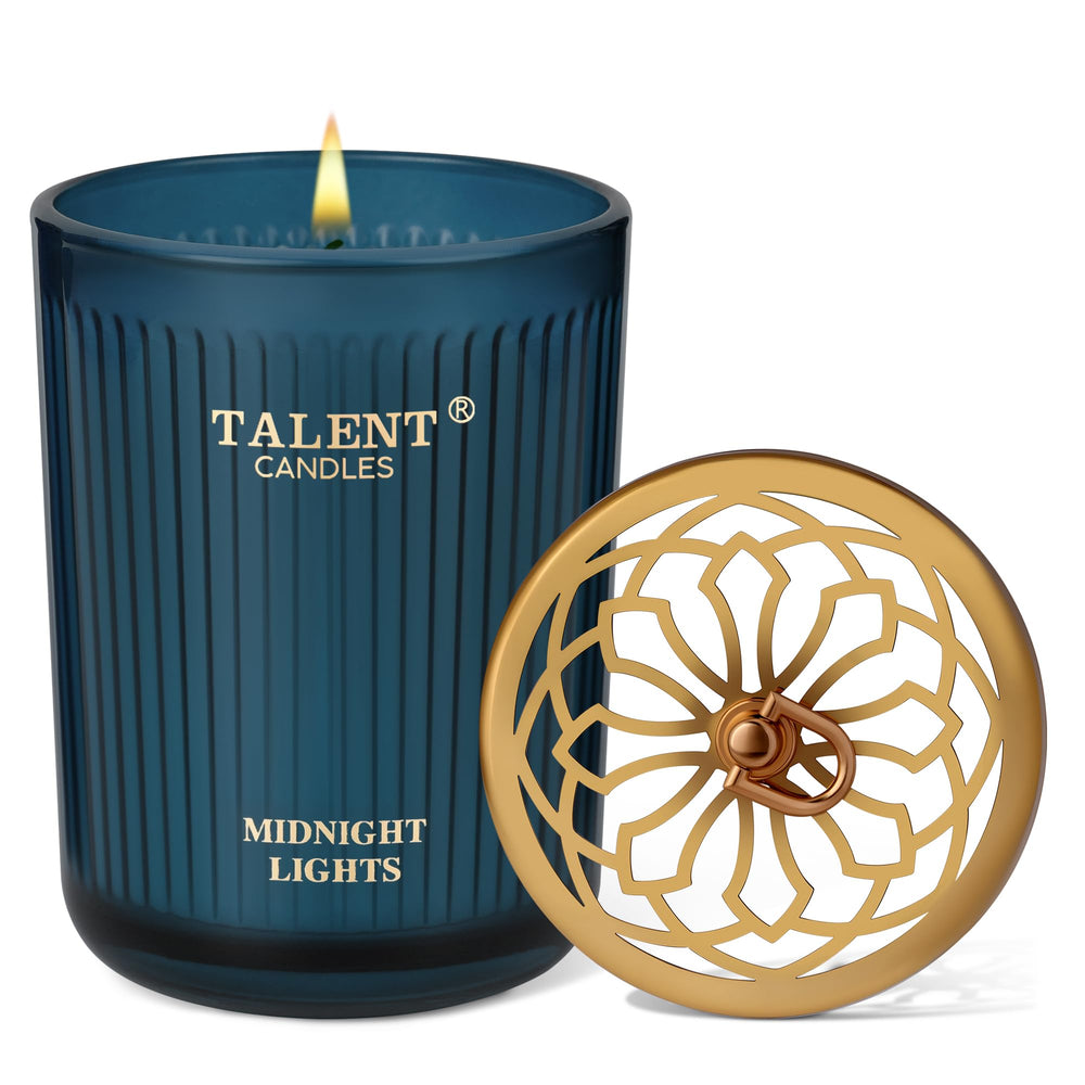 8.4oz natural soy jar candle Midnight Lights with laser-engraved lid