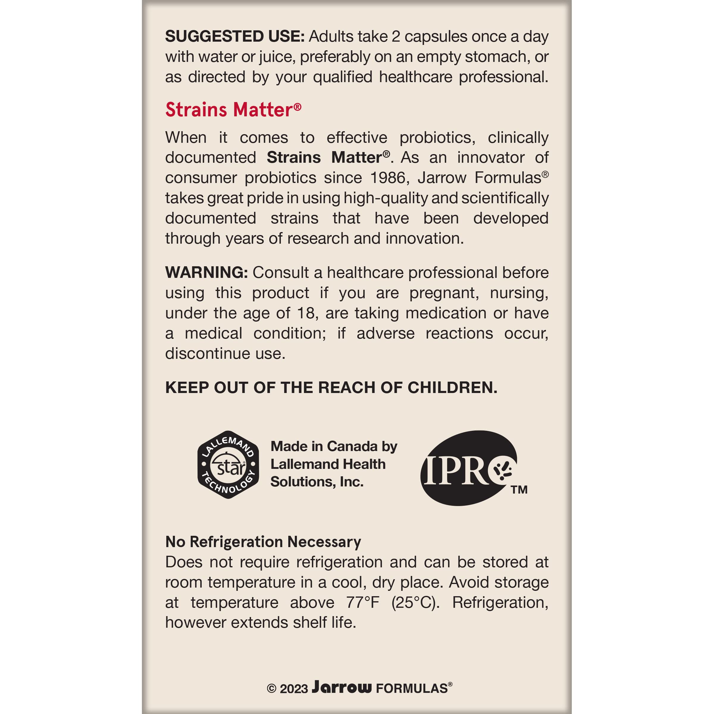 Suggested use directions for Jarro-Dophilus EPS probiotic capsules