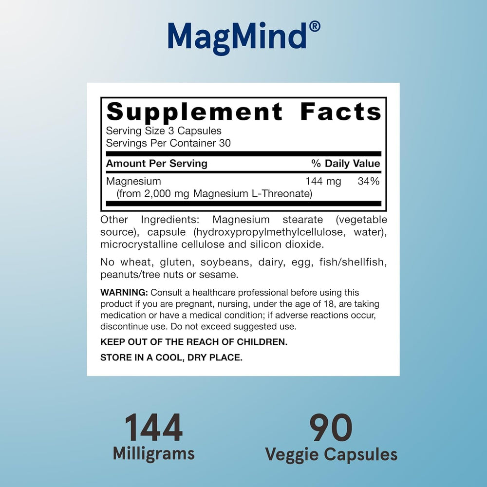 Close-up of MagMind label emphasizing Magtein magnesium