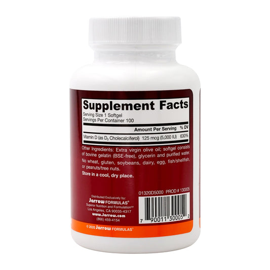 Close up of Vitamin D3 5000 IU softgels for immune and bone health