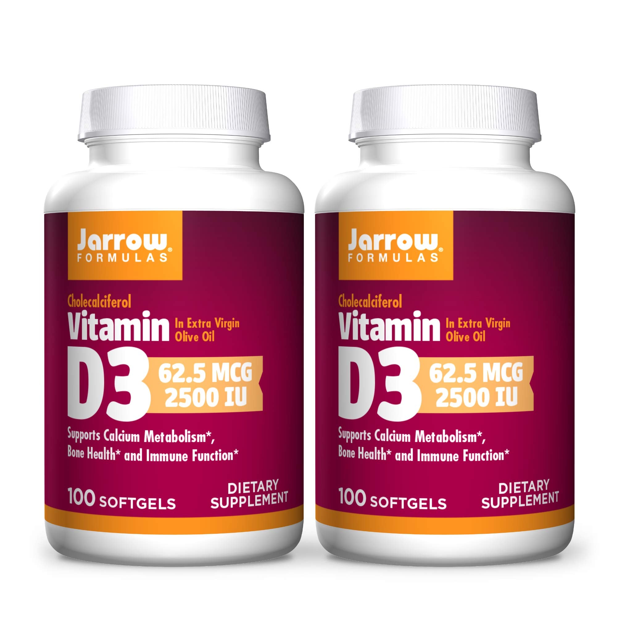 Jarrow Formulas Vitamin D3 2500 IU bottle with 2-pack packaging