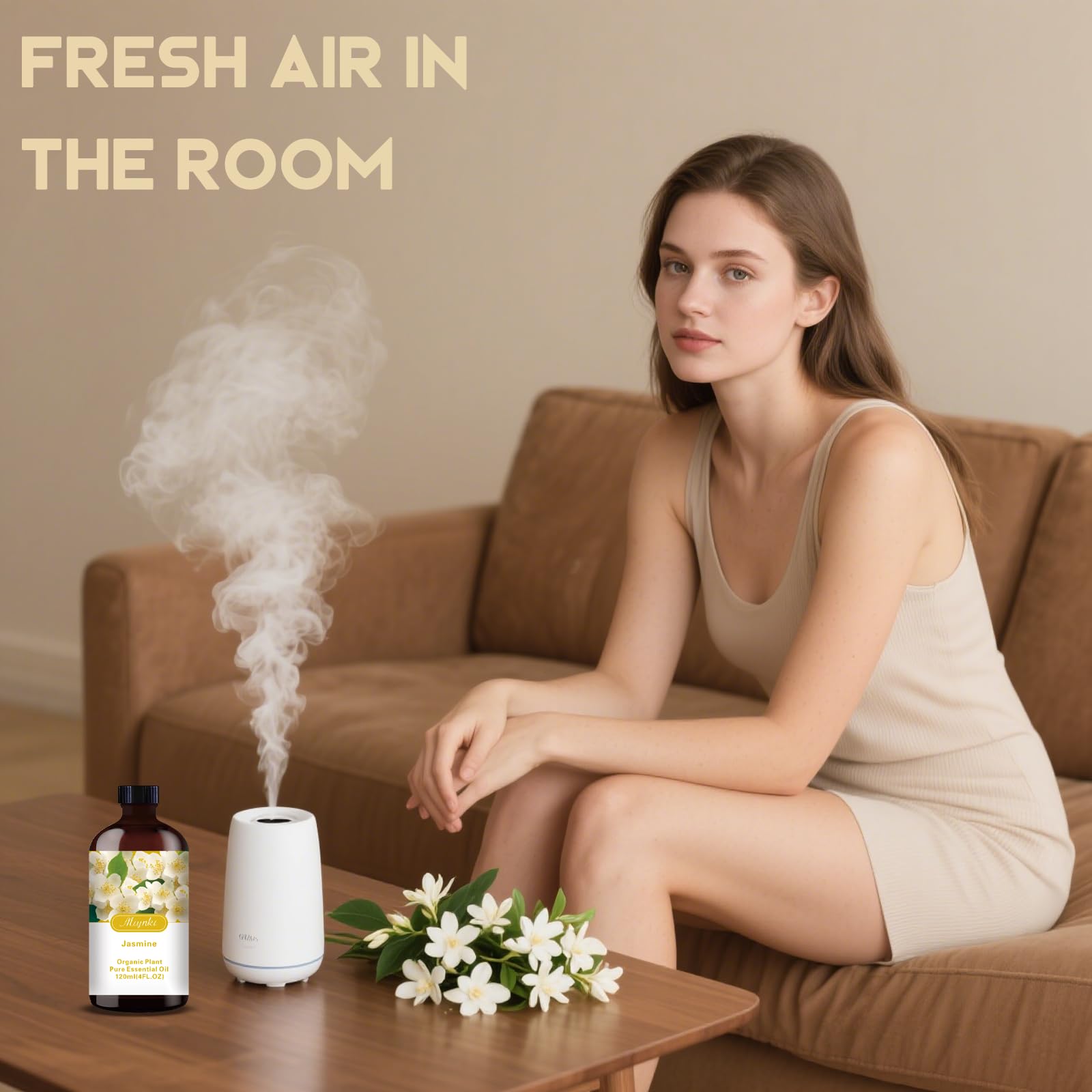 Jasmine essential oil bottle with diffuser uses