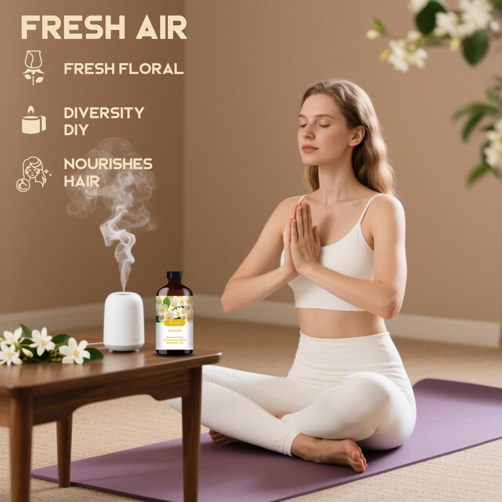 Close-up of Jasmine essential oil bottle