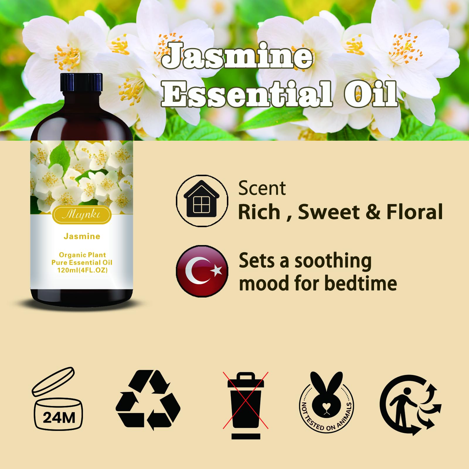 Jasmine fragrance oil packaging and bottle