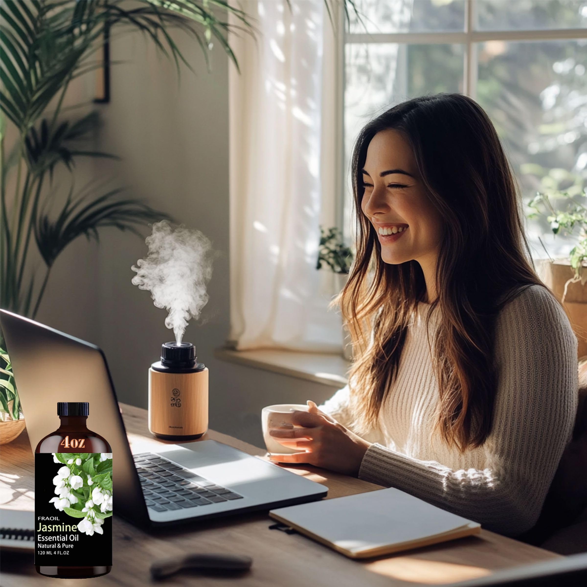 Jasmine Essential Oil used in a diffuser for aromatherapy