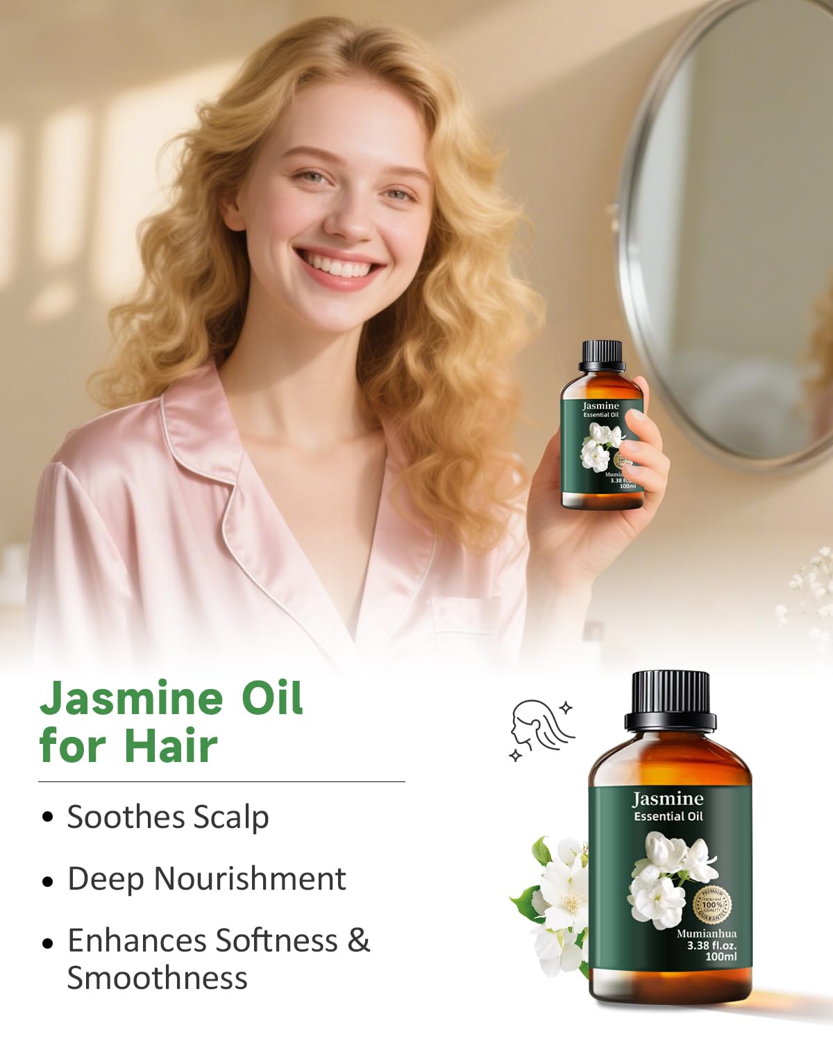 Jasmine oil for hair care and moisture
