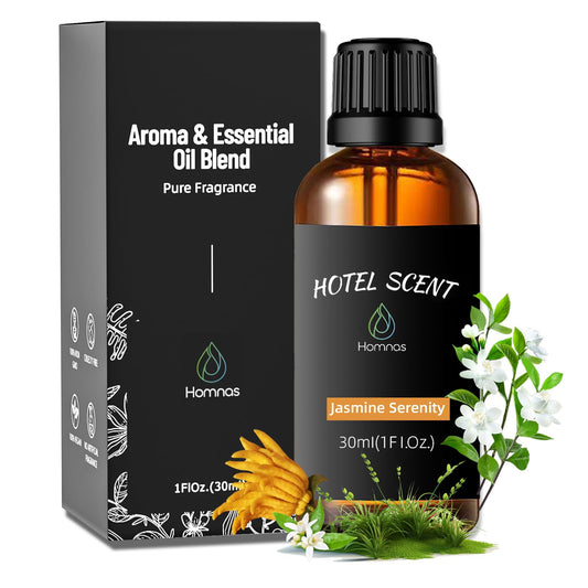 Jasmine Serenity essential oil bottle with diffuser setup