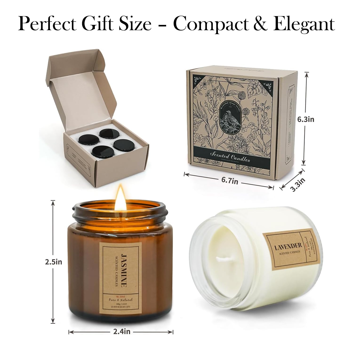 Jasmine scented soy wax candle in an amber jar
