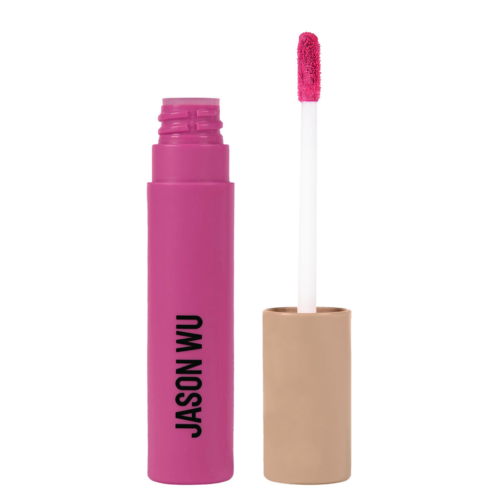 Jason Wu Honey Fluff Lip Cream Berry Pink application shows feather-light color and silky texture.